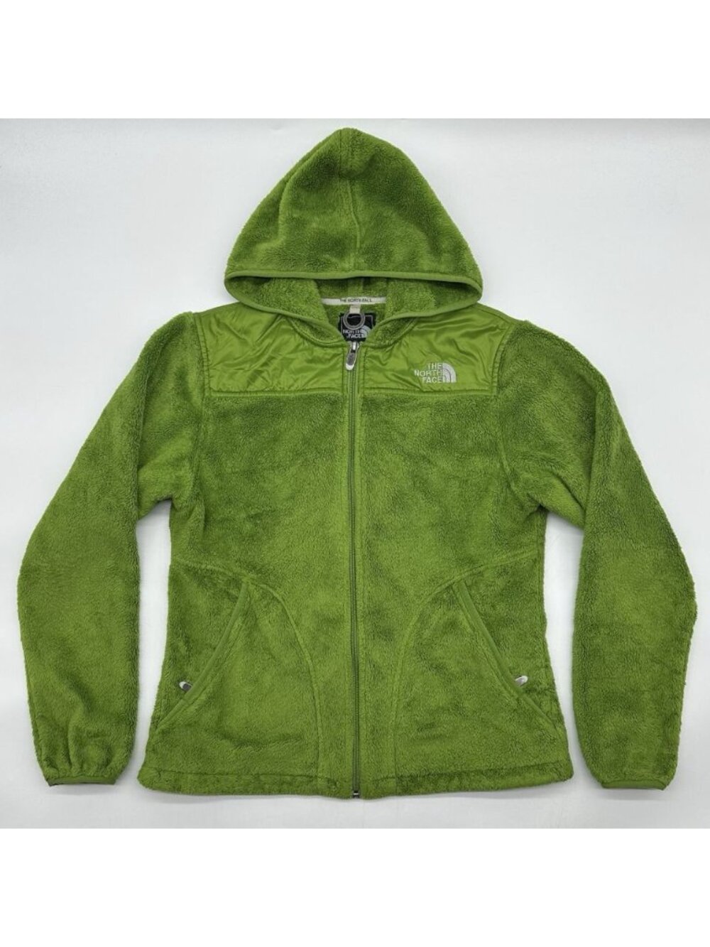 The North Face Oso Size Medium Lime Green Fleece Full Zip Hooded Jacket Gorpcore